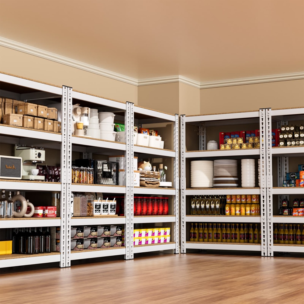 27.5" W 5-Tier Pantry Adjustable Metal Shelving, 27.5"W x 12"D x 60"H Shelves for Pantry/Outdoor/Garage Storage, White