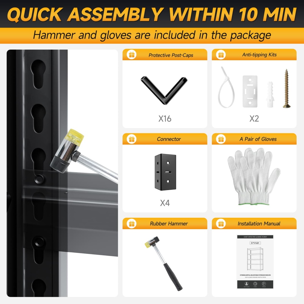 28"W 5-Tier Metal Shelf Garage Steel Shelves 28"W x 12"D x 60"H Adjustable Heavy Duty Shelves for Basement Kitchen, Black