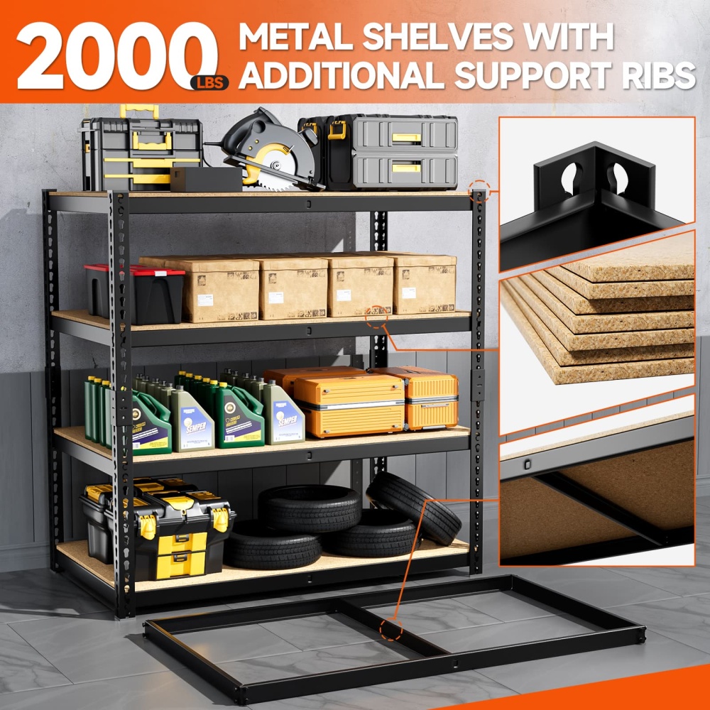 40"W Storage Shelves, 40"W x 20"D x 60"H 4-Tier Garage Shelving Storage Rack 2000LBS Metal Shelving Units
