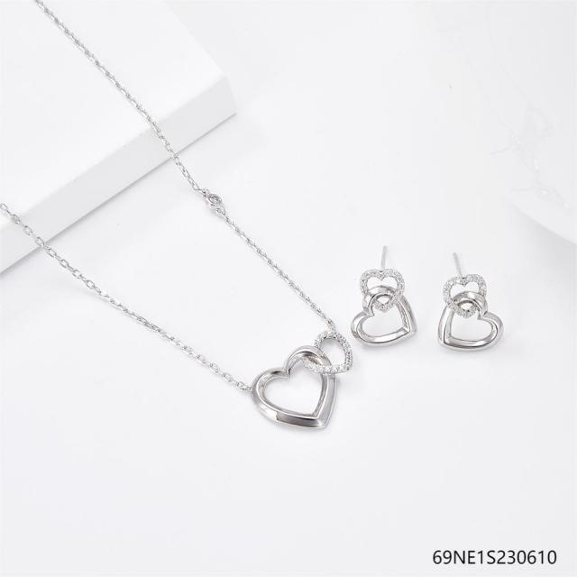 925 Sterling Silver Zircon Necklace and Earring Set