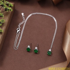 925 Sterling Silver Zircon Necklace and Earring Set