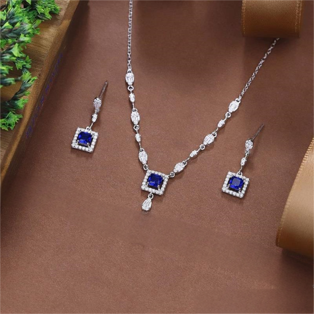 925 Sterling Silver Zircon Necklace and Earring Set