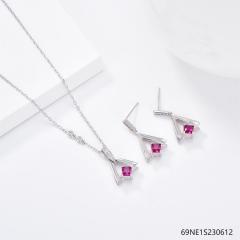 925 Sterling Silver Zircon Necklace and Earring Set