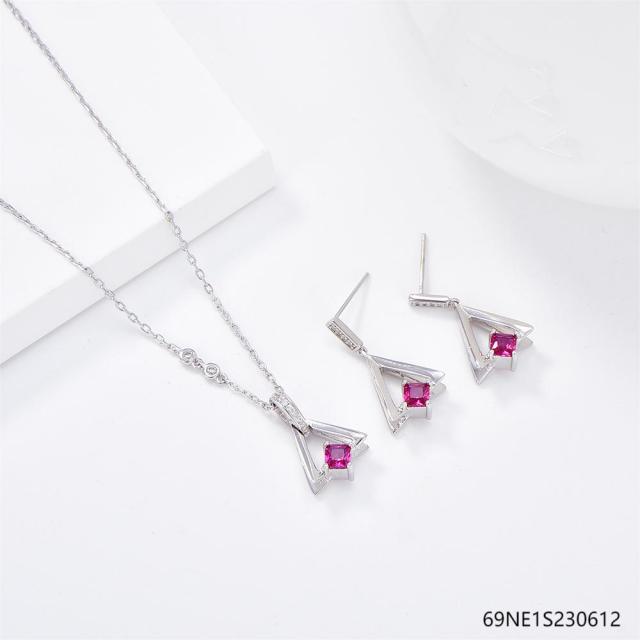 925 Sterling Silver Zircon Necklace and Earring Set