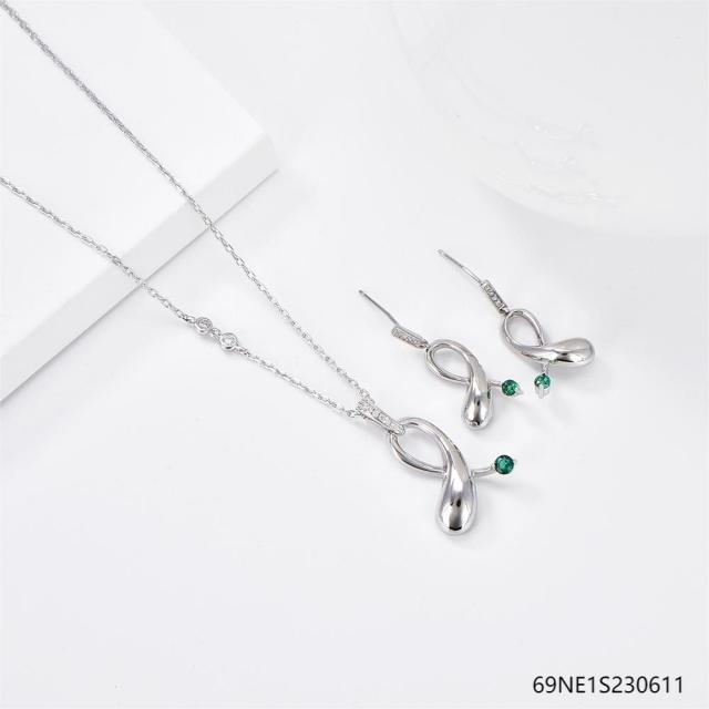 925 Sterling Silver Zircon Necklace and Earring Set