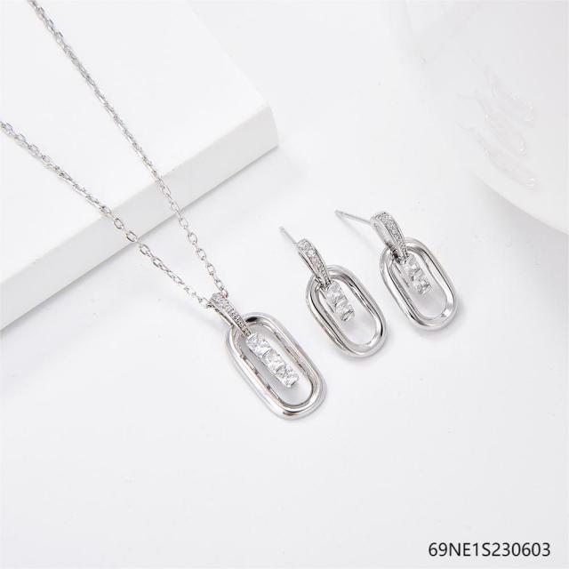 925 Sterling Silver Zircon Necklace and Earring Set