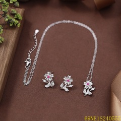 925 Sterling Silver Zircon Necklace and Earring Set
