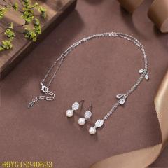 925 Sterling Silver Pearl Necklace and Earring Set