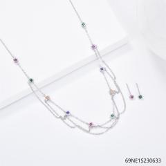925 Sterling Silver Zircon Necklace and Earring Set