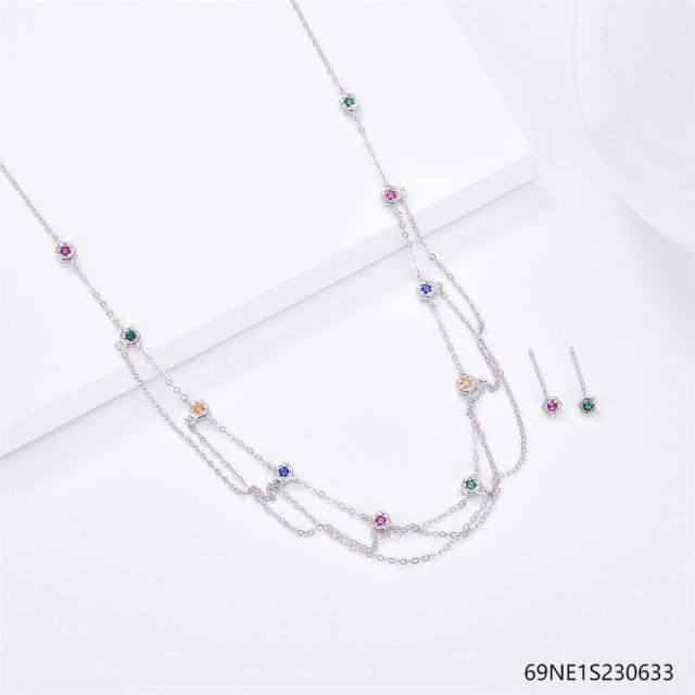 925 Sterling Silver Zircon Necklace and Earring Set