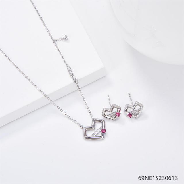 925 Sterling Silver Zircon Necklace and Earring Set