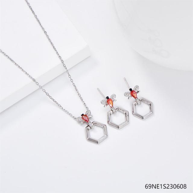 925 Sterling Silver Zircon Necklace and Earring Set