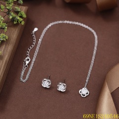925 Sterling Silver Zircon Necklace and Earring Set