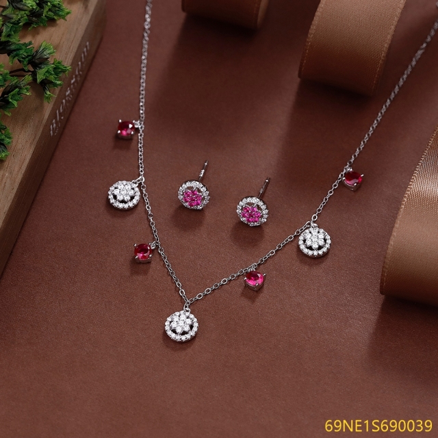 925 Sterling Silver Zircon Necklace and Earring Set