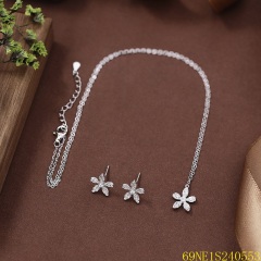 925 Sterling Silver Zircon Necklace and Earring Set