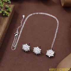 925 Sterling Silver Zircon Necklace and Earring Set