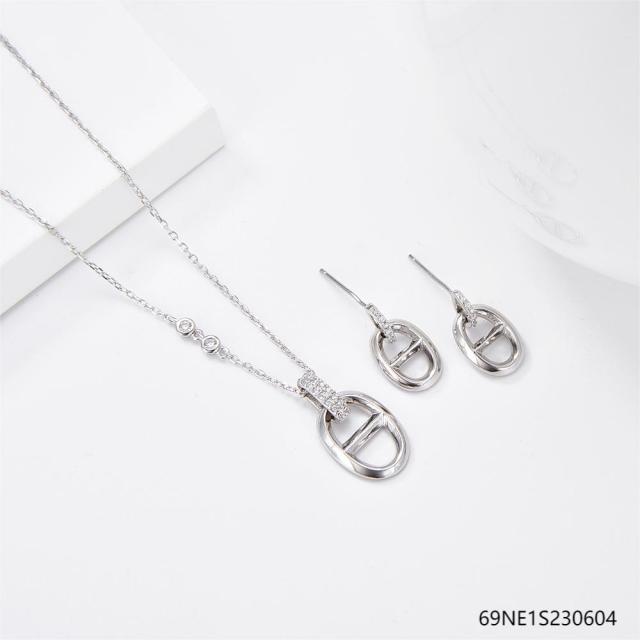 925 Sterling Silver Zircon Necklace and Earring Set