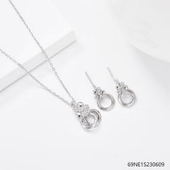 925 Sterling Silver Zircon Necklace and Earring Set