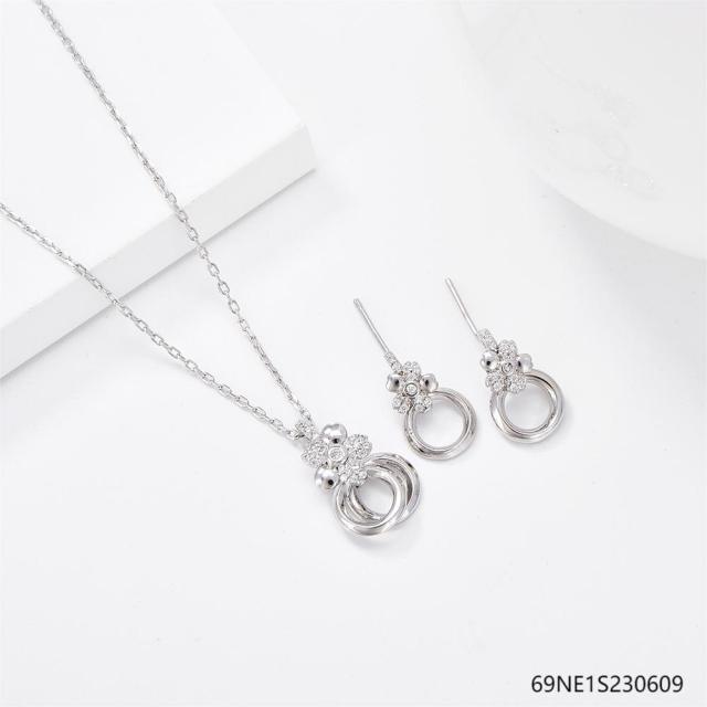 925 Sterling Silver Zircon Necklace and Earring Set
