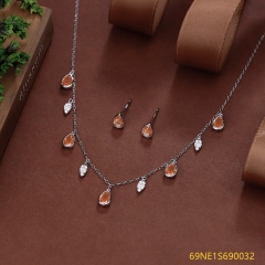925 Sterling Silver Zircon Necklace and Earring Set