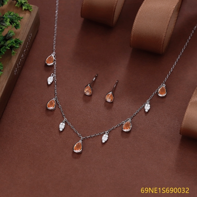 925 Sterling Silver Zircon Necklace and Earring Set