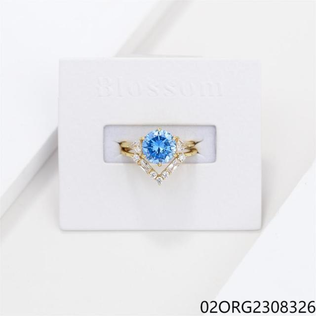Fashion Silver Wedding Gold Plated Zircon Ring Set For Women