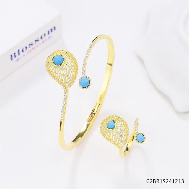 925 Silver 18K Gold-Plated Gemstone Jewelry Set