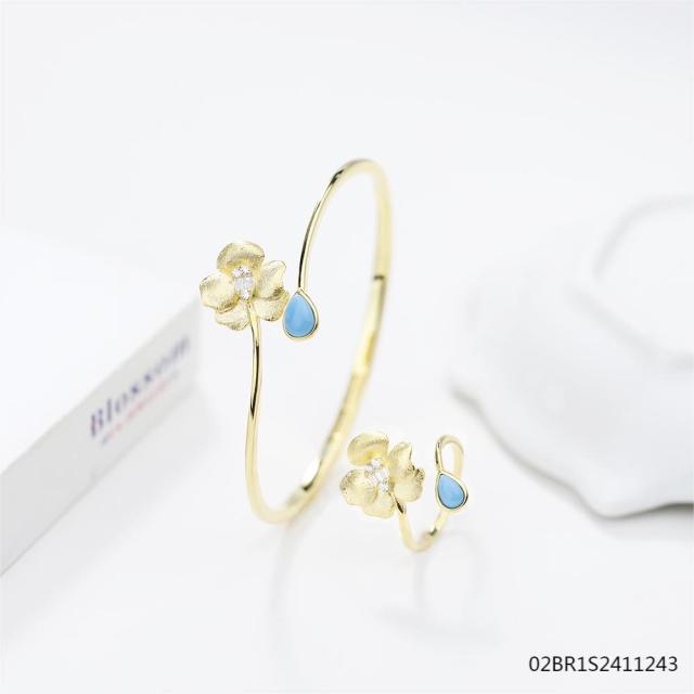 925 Silver 18K Gold-Plated Gemstone Jewelry Set