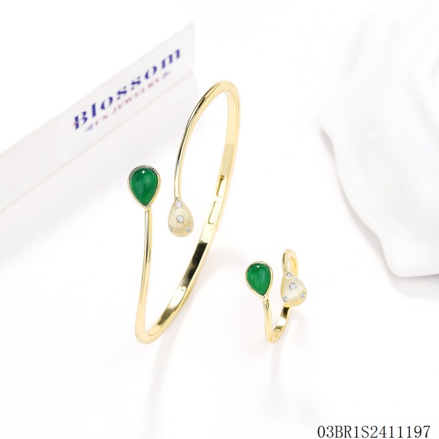 925 Silver 18K Gold-Plated Gemstone Jewelry Set