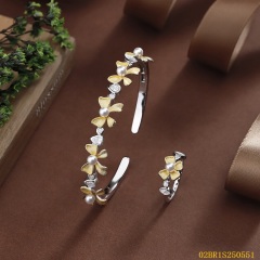 925 Silver Bridal Pearl Bangle and Ring Set