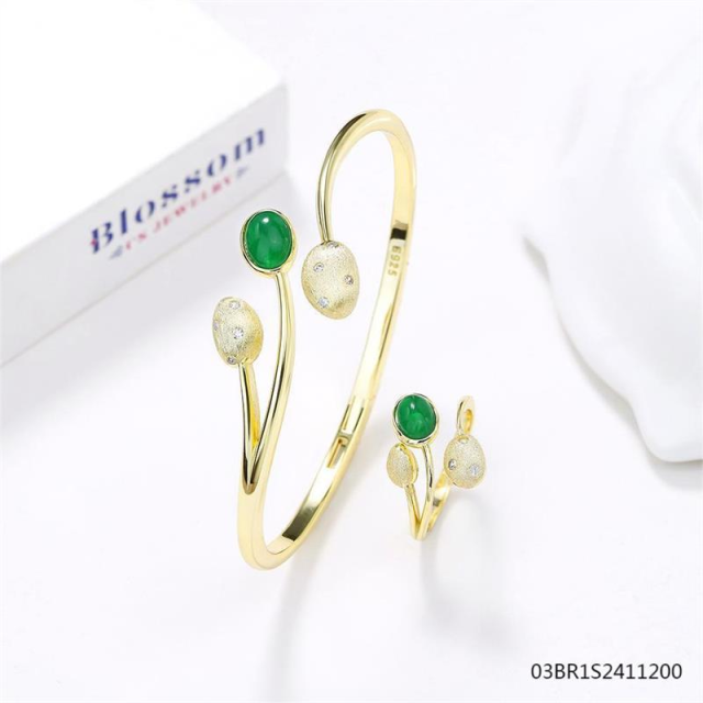 925 Silver 18K Gold-Plated Gemstone Jewelry Set