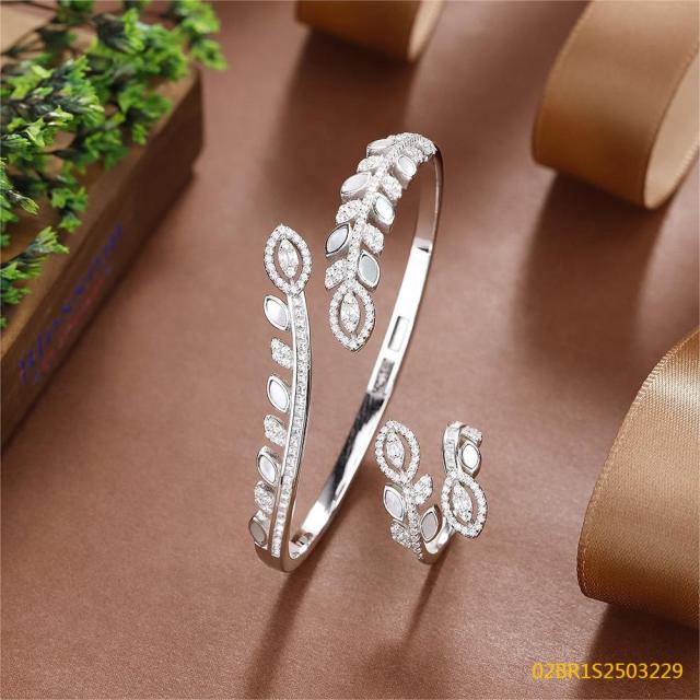 925 Silver Bridal Shell Bangle and Ring Set