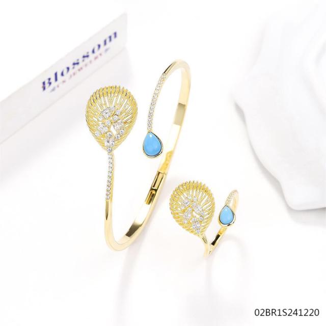 925 Silver 18K Gold-Plated Gemstone Jewelry Set