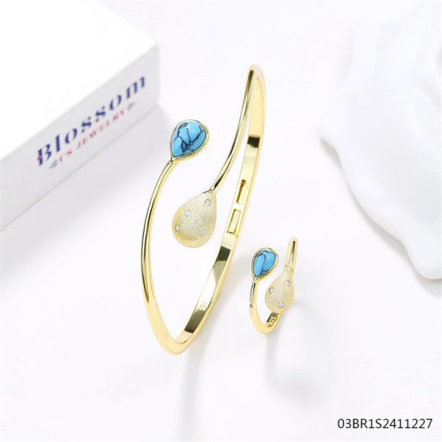 925 Silver 18K Gold-Plated Gemstone Jewelry Set