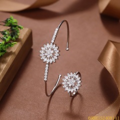 طقم سوار وخاتم زفاف فضي مرصع بالزركون