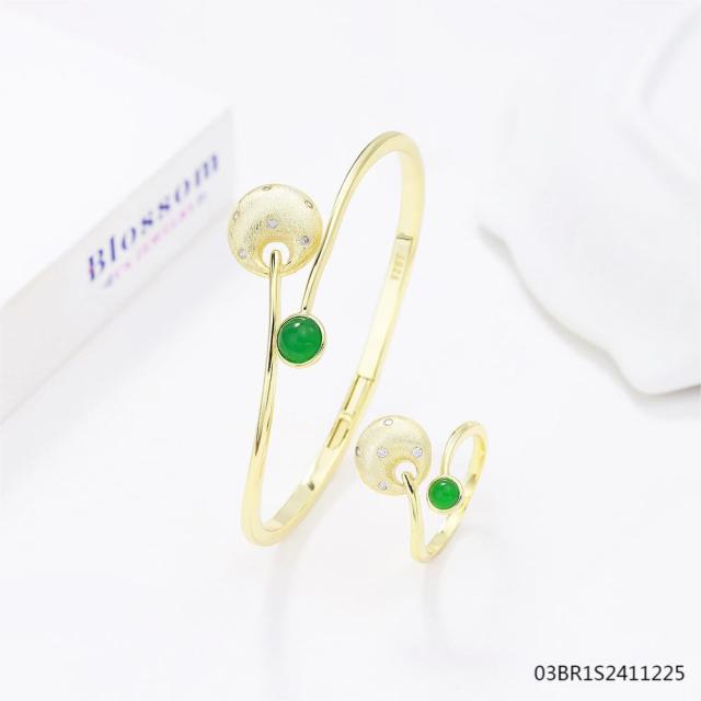 925 Silver 18K Gold-Plated Gemstone Jewelry Set