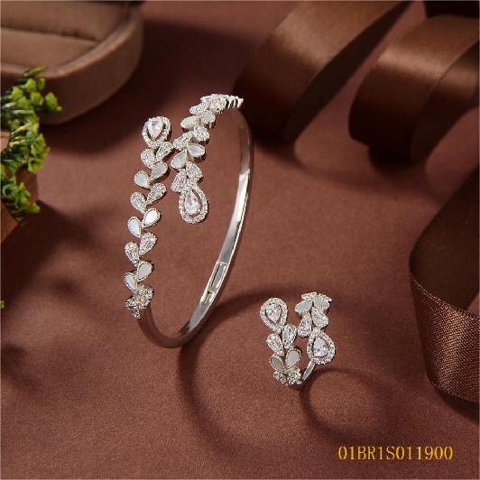 925 Silver Bridal Shell Bangle and Ring Set