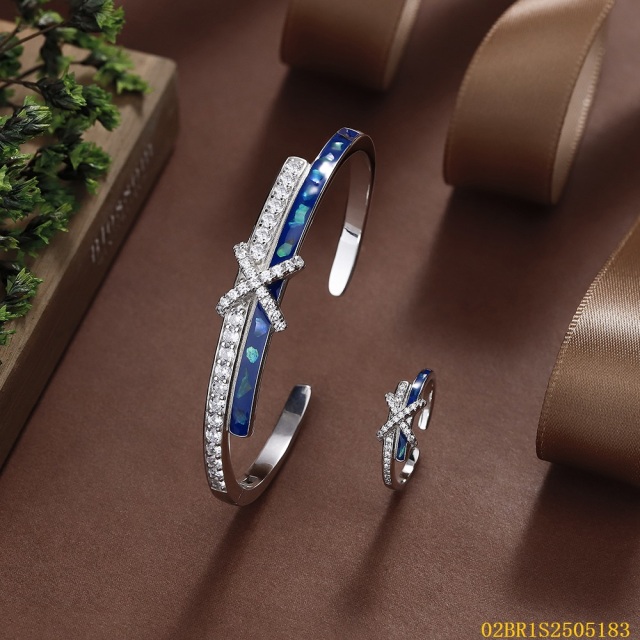 925 Silver Bridal Enamel Bangle and Ring Set