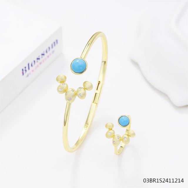 925 Silver 18K Gold-Plated Gemstone Jewelry Set