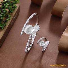 925 Silver Bridal Pearl Bangle and Ring Set