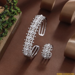 925 Silver Bridal Pearl Bangle and Ring Set