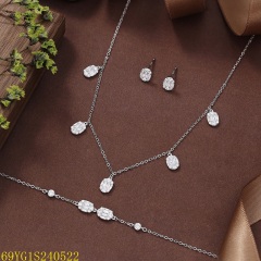 طقم مجوهرات زفاف من الفضة عيار 925 مرصع بالزركون