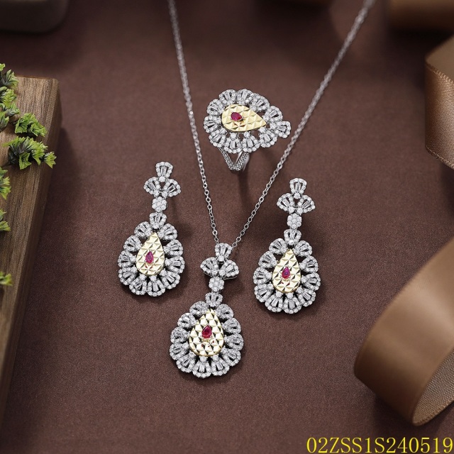 925 Sterling Silver Wedding Bridal Zircon Jewelry Set