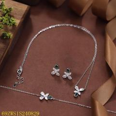 طقم مجوهرات زفاف من الفضة عيار 925 مرصع بالزركون