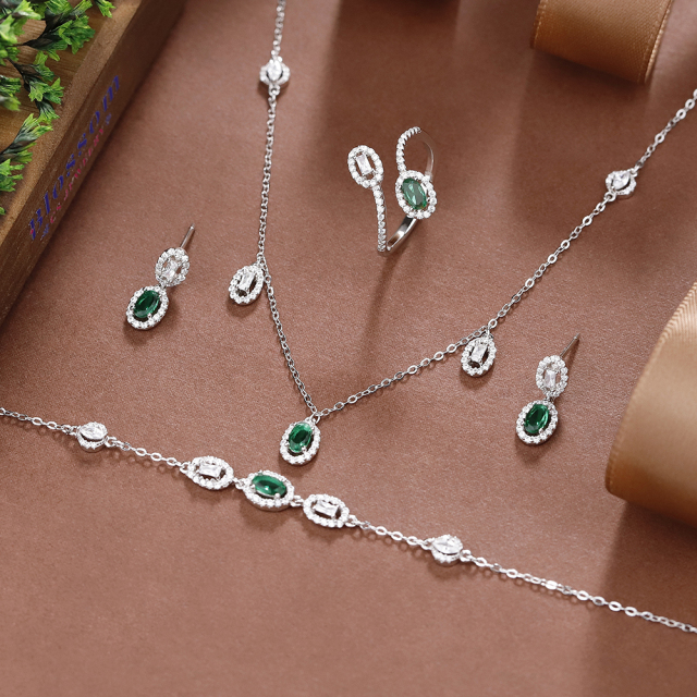 طقم مجوهرات صيفي من الفضة 925 مرصع بالزركونيا المكعبة