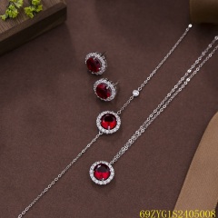 طقم مجوهرات زفاف من الفضة عيار 925 مرصع بالزركون