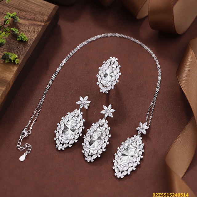 925 Sterling Silver Wedding Bridal Zircon Jewelry Set