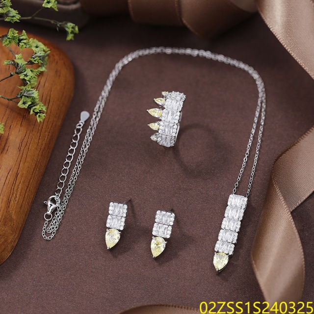 طقم مجوهرات زفاف من الفضة عيار 925 مرصع بالزركون