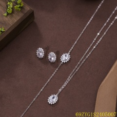 طقم مجوهرات زفاف من الفضة عيار 925 مرصع بالزركون