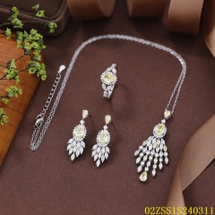 طقم مجوهرات زفاف من الفضة عيار 925 مرصع بالزركون